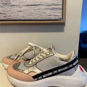 Love Moschino Silver and Pink Sneakers